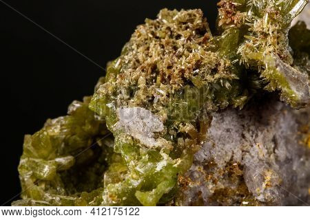 Macro Pyromorphite Mineral Stone On A Black Background
