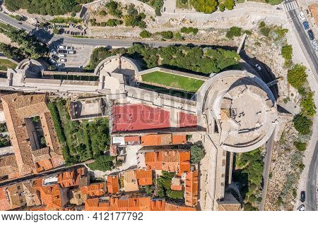 Aerial Overhead Drone Shot Of Fort Minceta Of Dubrovnik City Wall In Croatia Summer