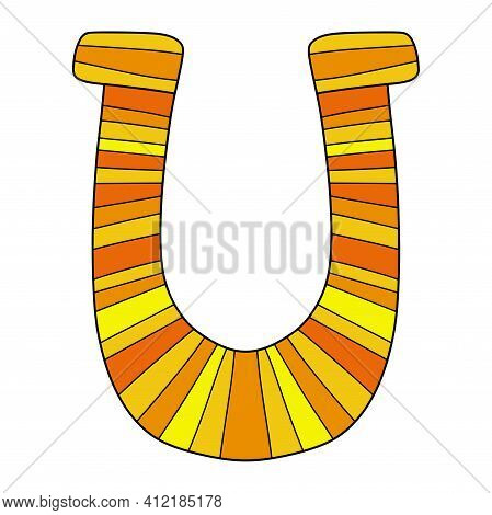 Cartoon Gold Horseshoe Stock Vector Illustration. Happy St. Patrick's Day Good Luck Symbol Clipart. 