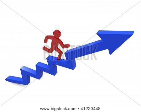 3D insan - ok ile Merdiven tırmanma adam kişi. Başarı için.