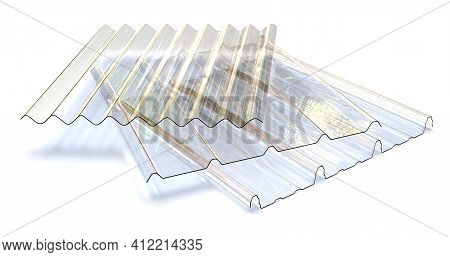 Profile Sheets Of Transparent Plastic Isolated On White. 3d Rendering