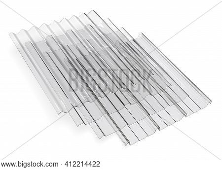 Profile Sheet Of Transparent Plastic Isolated On White. 3d Rendering
