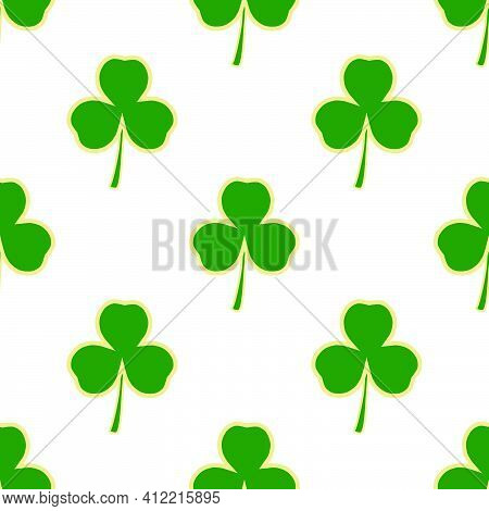 Illustration On Theme Irish Holiday St Patrick Day, Seamless Green Shamrock Clover. Pattern St Patri