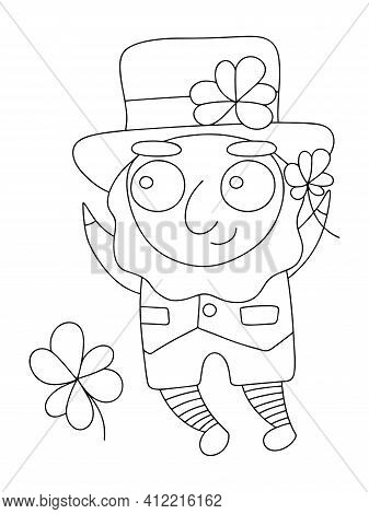 Cartoon St. Patrick Character With Shamrocks Coloring Page Stock Vector Illustration. Happy Patrick 