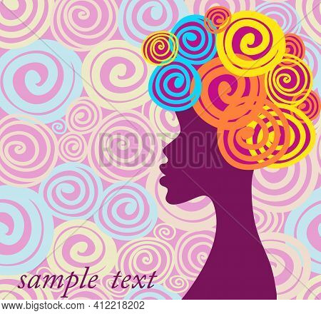 Advertising Banner Hair Silhouette Vector Black Profile. Face Portrait Head Female Beautiful, Young 