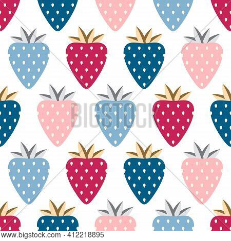 Strawberry Seamless Pattern. Fruit Seamless Strawberry Background. Juicy Cute Pattern. Vector Illust