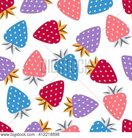 Strawberry Seamless Pattern. Fruit Seamless Strawberry Background. Juicy Cute Pattern. Vector Illust