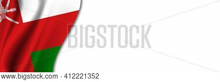 Oman Flag On White Background. White Background With Place For Text Near The Flag Of Oman.