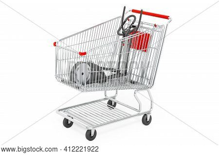 Shopping Cart With Elliptical Trainer. 3d Rendering