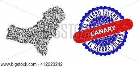 Music Collage For El Hierro Island Map And Bicolor Textured Stamp