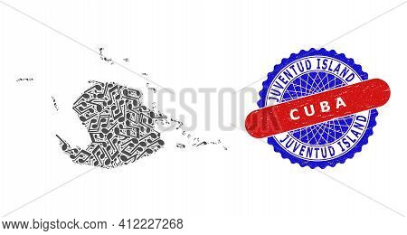 Music Notation Mosaic For Juventud Island Map And Bicolor Textured Rubber Stamp