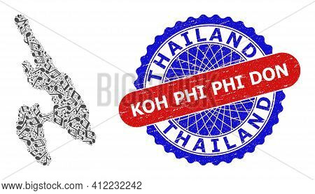Musical Pattern For Koh Phi Don Map And Bicolor Textured Stamp