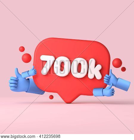 700 Thousand Followers Social Media Banner Thumbs Up. 3d Rendering