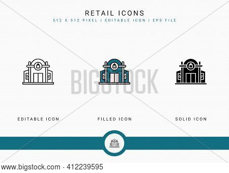 Retail Icons Set Vector Illustration With Solid Icon Line Style. Online Store Market Concept. Editab