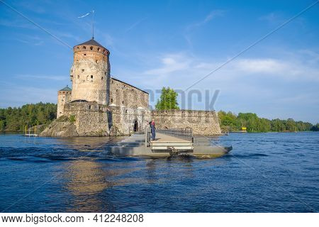 Savonlinna, Finland - July 24, 2018: Modern Breeding Pedestrian Bridge At The Ancient Olavinlinna Fo
