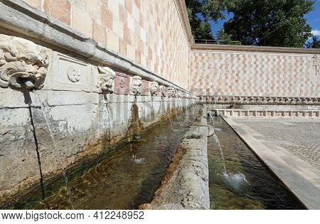 Very Great Fountain Called Delle 99 Cannelle In Laquila City In Italy
