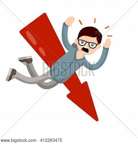 Man Fall Down. Frightened Guy In Distress. Problem And Failure. Cartoon Flat Illustration.