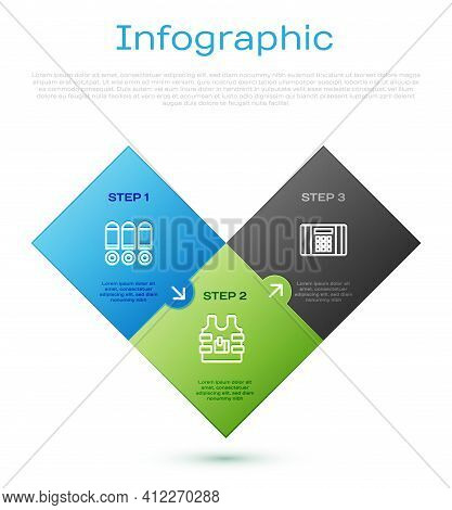 Set Line Bullet, Dynamite Bomb And Bulletproof Vest. Business Infographic Template. Vector