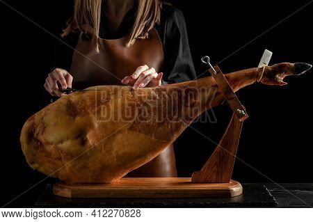 Hamon Is Forty-eight Weeks Old. Spanish Jamon And Traditional Food, Jamon Serrano, Bellota, Italian 