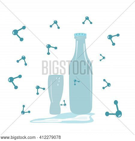 Water In The Bottle, And Glass, Water Concept