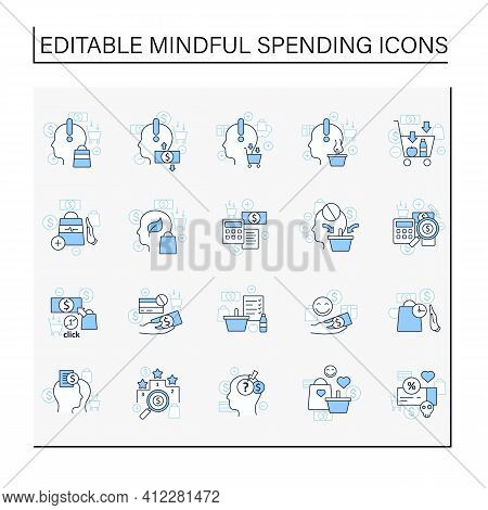 Mindful Spendings Line Icons Set. Conscious Buying, Conscious Consumer, Buy Less. Shopaholism, Sales