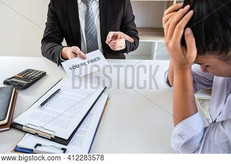Business Boss Sending You're Fired Letter Or Final Remuneration To Layoff Employee In Order To Contr