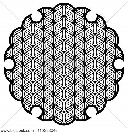 Yukiwa Flower With Pattern In Japanese Style Of Kumiko Zaiku. Design Element For Laser Cutting .