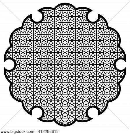 Yukiwa Flower With Pattern In Japanese Style Of Kumiko Zaiku. Design Element For Laser Cutting .