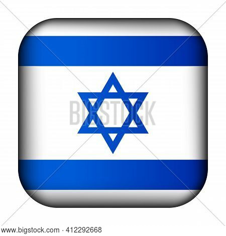 Glass Light Ball With Flag Of Israel. Squared Template Icon. Israeli National Symbol. Glossy Realist