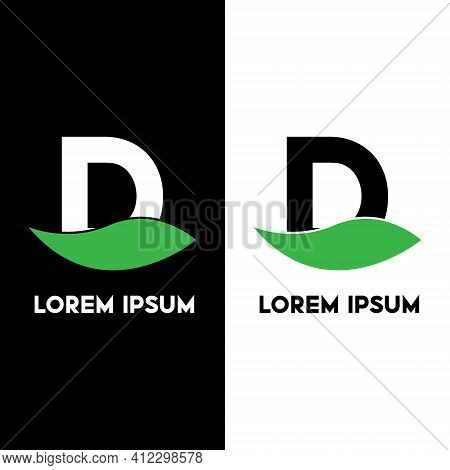 Alphabet D With Green Leaf, A Unique Brand Identity For Your Brand. Complete Set Of Alphabets.