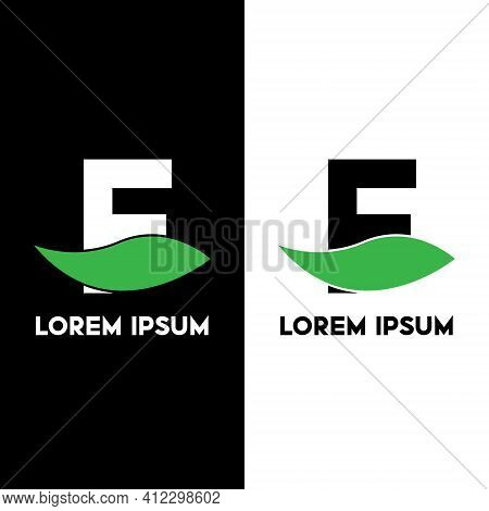 Alphabet F With Green Leaf, A Unique Brand Identity. Complete Set Of Alphabets.