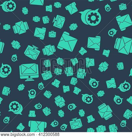 Set Envelope, Speech Bubble Chat, Monitor And Envelope And Mobile And Envelope On Seamless Pattern. 