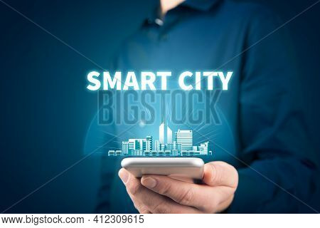 Smart City Concept - Communication Technology (ict) And Internet Of Things (iot) Technology Integrat
