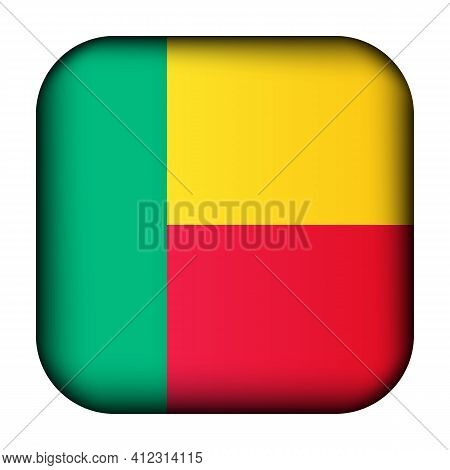 Glass Light Ball With Flag Of Benin. Squared Template Icon. National Symbol. Glossy Realistic Cube, 