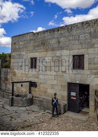 Almeida, Guarda, Portugal; August 2020: Entance And Fragment Of The Fortified Medieval Walls Of The 