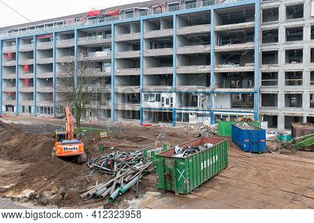 Zwolle, The Netherlands - December 4, 2013: View At Demolition Old Hospital Building In Dutch City Z