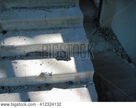 Abandoned Residential Buildings In The Village Of Orbita Near The Chigirin Nuclear Power Plant. Aban