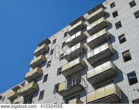 Abandoned Residential Buildings In The Village Of Orbita Near The Chigirin Nuclear Power Plant. Aban