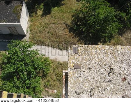 Abandoned Residential Buildings In The Village Of Orbita Near The Chigirin Nuclear Power Plant. Aban