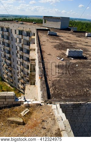 Abandoned Residential Buildings In The Village Of Orbita Near The Chigirin Nuclear Power Plant. Aban