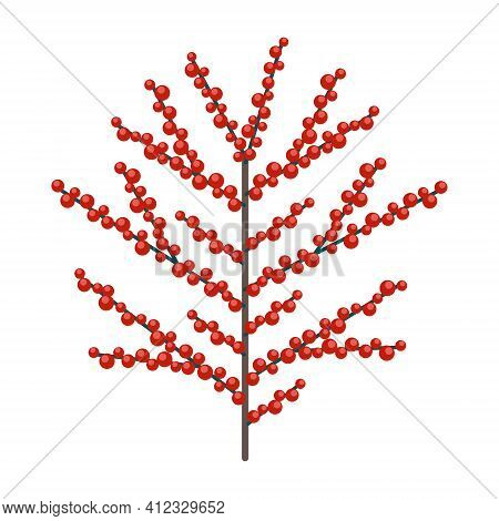 Simple Minimalistic Branch With Small Berries. Floral Collection Of Colorful Elegant Plants For Seas