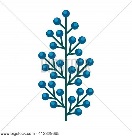 Simple Minimalistic Green Branch Of Blueberry With Blue Berries. Floral Collection Of Elegant Plants