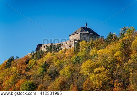 Scenic View Of Ancient Ruins Of Gothic And Renaissance Medieval Royal Castle, Autumn Landscape, Sunn