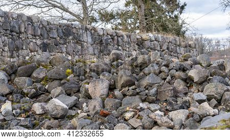 Araishi (araisi)  Stone Walls Medieval Castle Ruins In Latvia, Gauja National Park. Castle Was Built