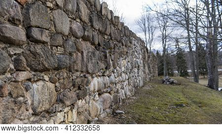 Araishi (araisi)  Stone Walls Medieval Castle Ruins In Latvia, Gauja National Park. Castle Was Built