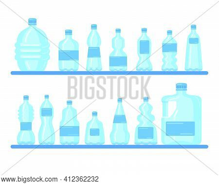 Plastic Bottles Collection. Transparent Containers Of Different Sizes, Liter For Recycling Set Isola