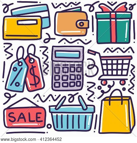 Doodle Set Of Hand Drawn Sale And Discount Shopping With Icons And Design Elements