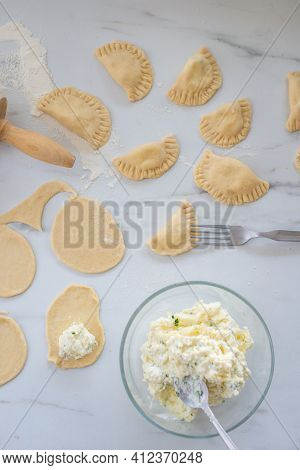 Pierogi Ruskie, Baked Dumplings Stuffed With Curd Cheese And Potatoes