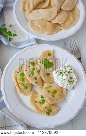 Pierogi Ruskie, Baked Dumplings Stuffed With Curd Cheese And Potatoes
