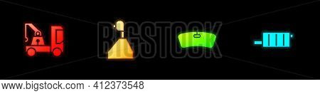 Set Tow Truck, Gear Shifter, Windshield And Car Muffler Icon. Vector